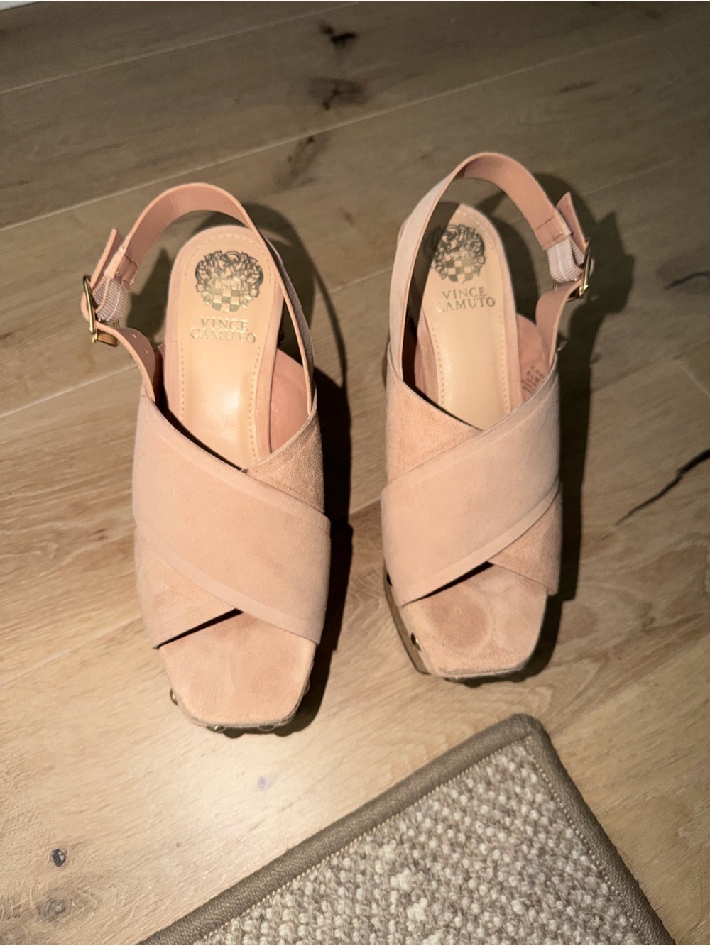 Vince Camuto Blush Crossover Suede Slingback Mules